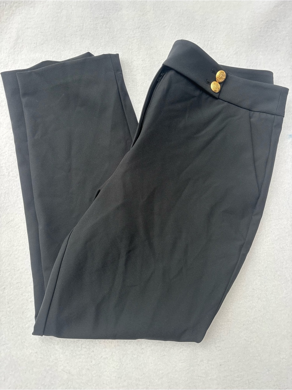 Quince Scuba Black Ankle-Length Tailored Pants with Gold Buttons - Picture 7 of 9